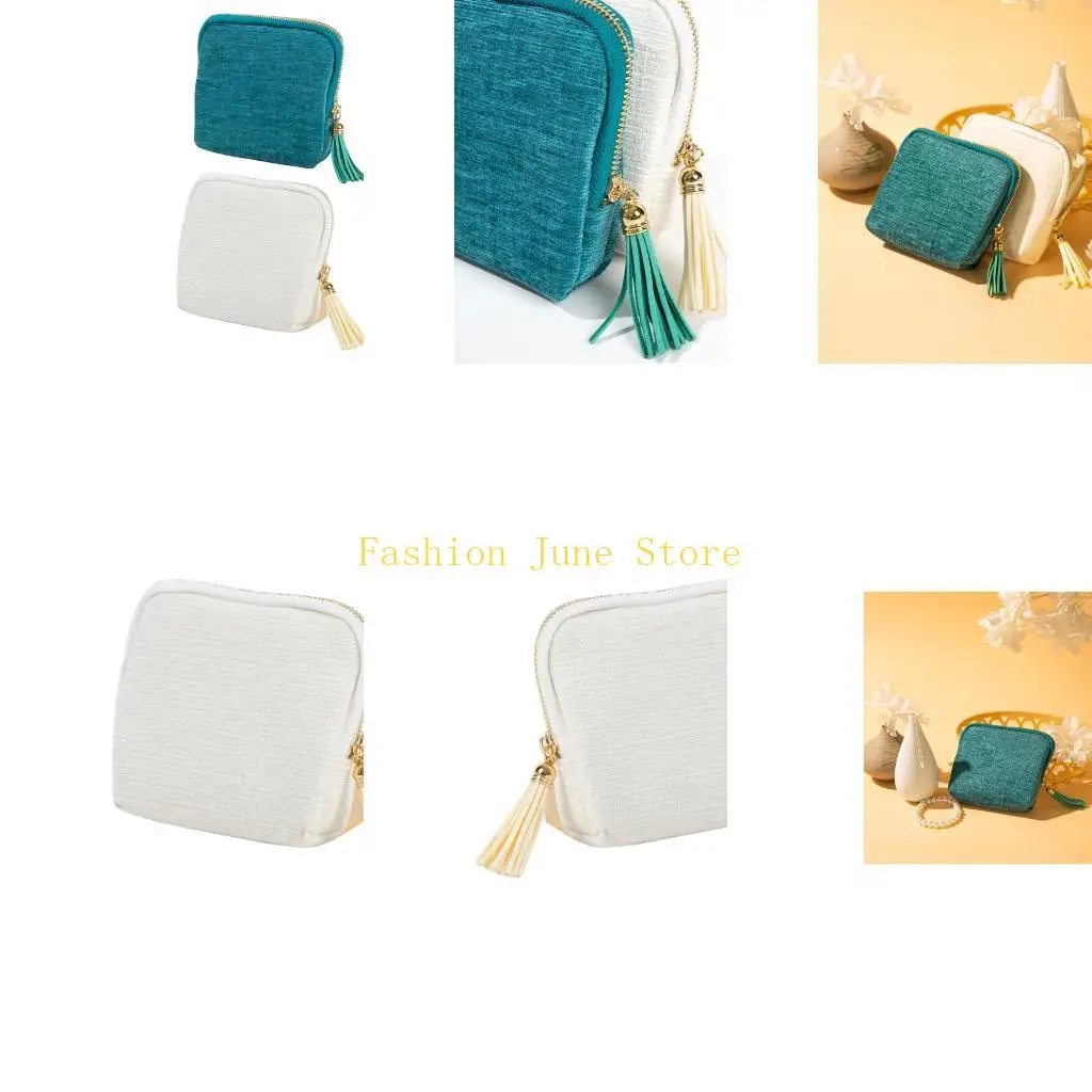 

N5KA Stylish Tassels Zipper Jewelry Case Compact Travel Organizers For Earrings Rings Chains