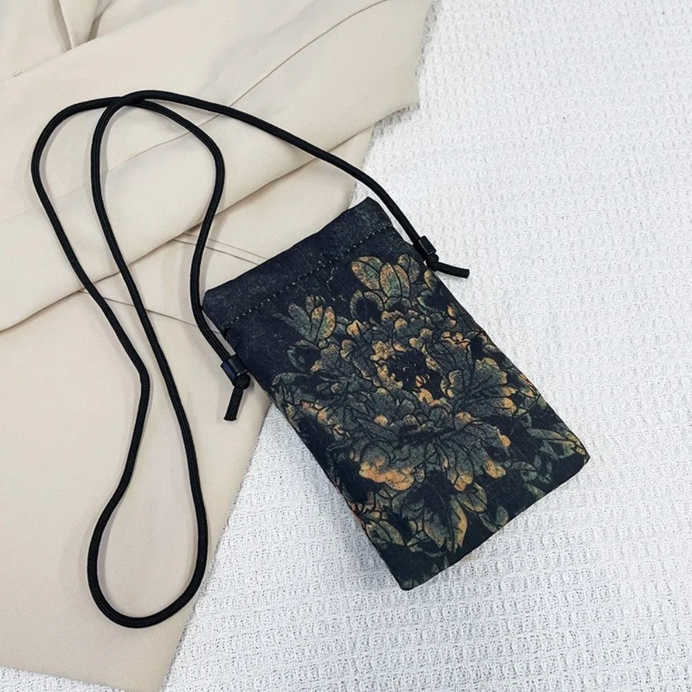Fashion Jacquard Satin Phone Bag Chinese Style Flower Shoulder Bag Vintage Crossbody Bag For Women