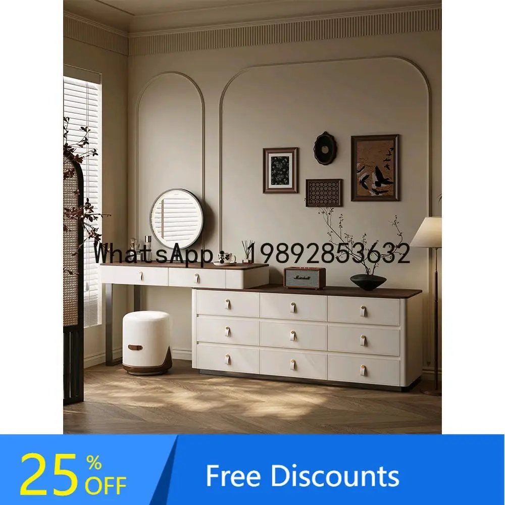 

CZ Dream Deer Dressing Table and Chest of Drawers Integrated Vintage Style Saddle Leather Bedside Walnut Color Makeup Table