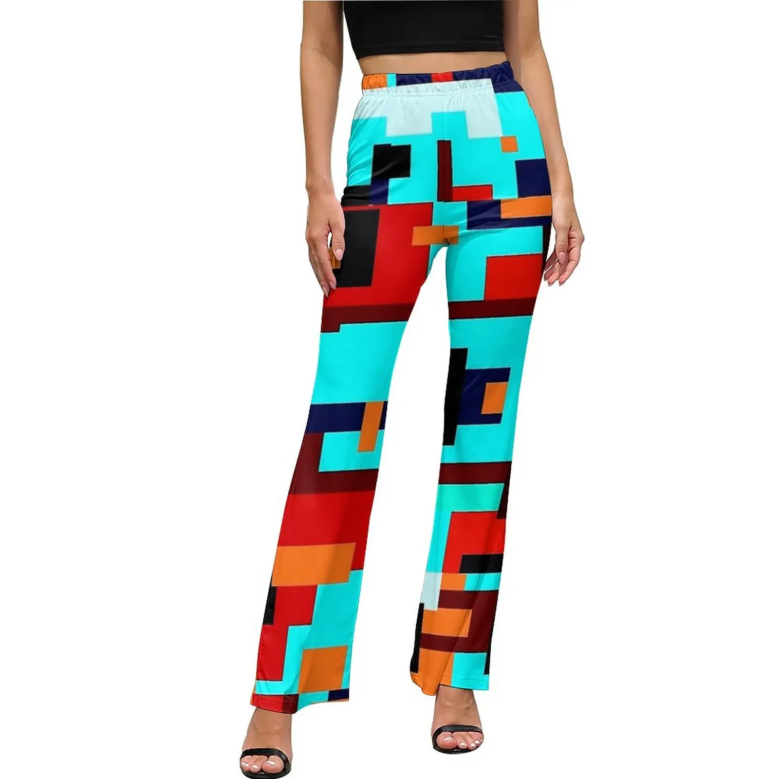 

Contrast Color Pants XPop Art Glitches Trendy Flared Trousers Summer Ladies Graphic Street Fashion Slim Pants