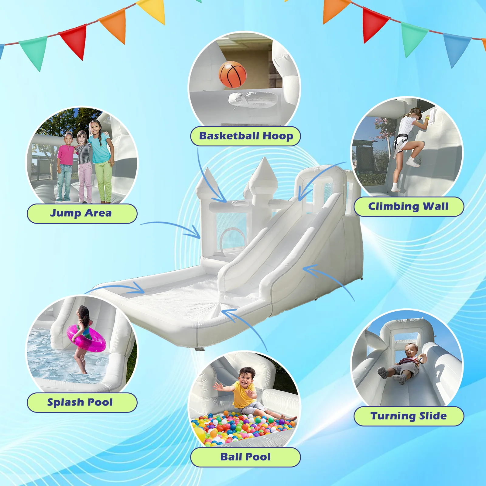 4M Oxford Kids Bouncy Castle Inflatable Halloween Decoration Outdoor Bounce House With Ball Pit Pool For Party Event Celebration