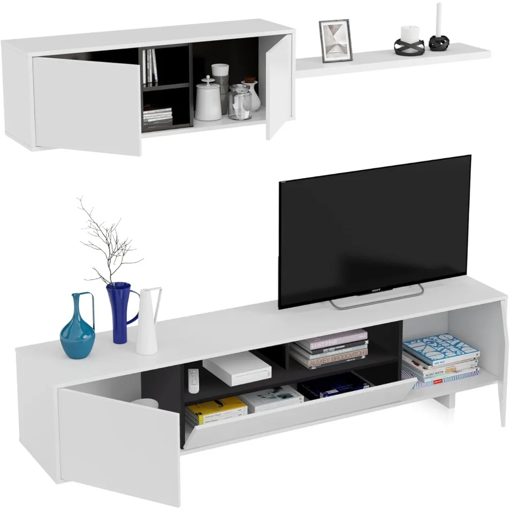 mueble salón moderno, módulos comedor, modelo belus, acabado blanco brillo y gris antracita, dimensiones: 200 cm (w)