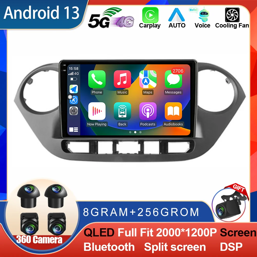 

9inch Android 13 For Hyundai Grand i10 2014 - 201 Car Radio Multimedia Player with 4G Carplay DSP & 2Din GPS Navigation QLED BT