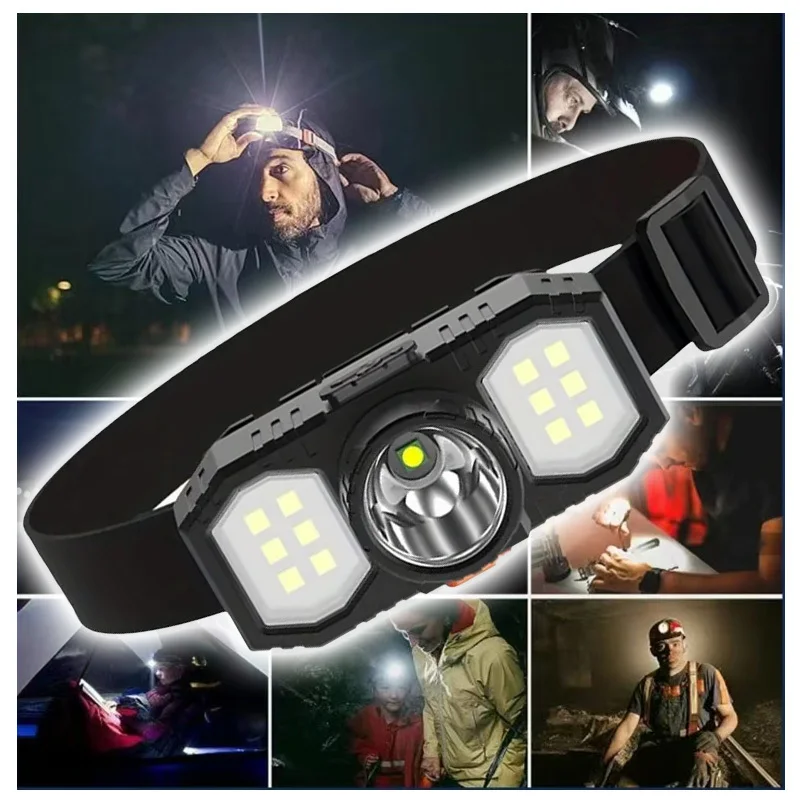 XPE + COB LED ไฟหน้าที่มีประสิทธิภาพไฟฉาย USB ชาร์จ Camping Head Light ปรับมุมสําหรับ Outdoor Camping Hiking ทํางาน