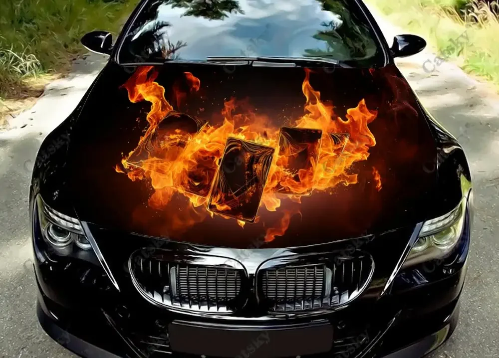 

Burning Card Flaming Ace Car Hood Decal Truck Decals Vinyl Sticker Graphic Wrap Stickers Trucks Cars Bonnet Vinyls