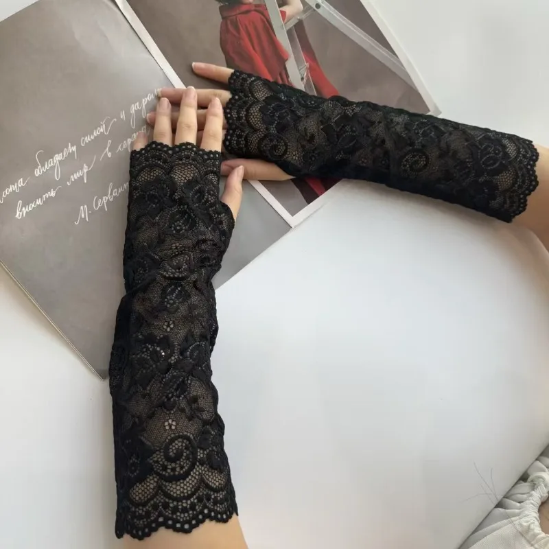 

Summer Women's Short Lace Fingerless Gloves Floral Embroidery Formal Wedding Decorative Gloves