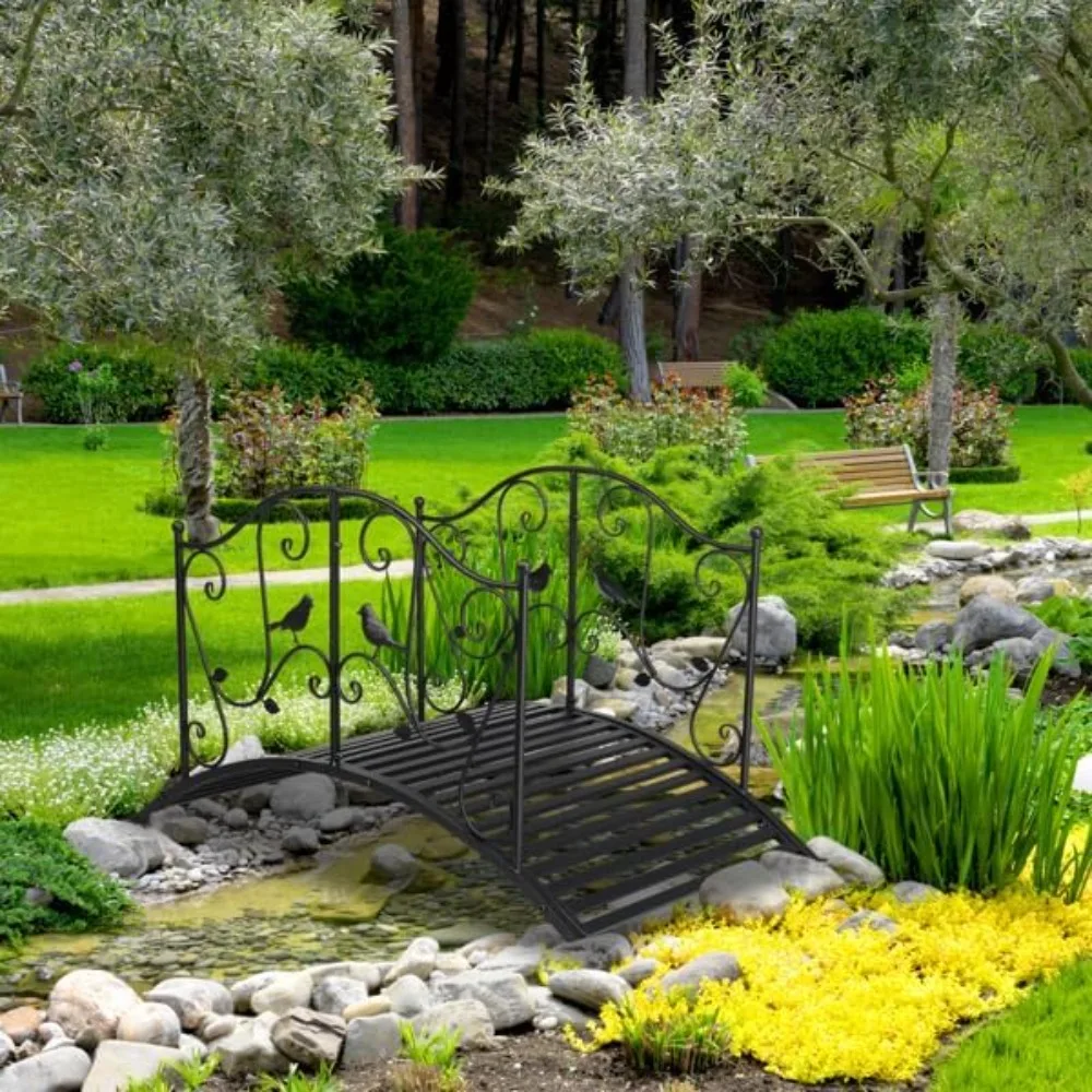 

Black Iron Foot Bridge, Bridge Walkway for Garden Garden Bridge Metal Yard Arch Path Bridge Ourdoor Decorative Black Iron Foot