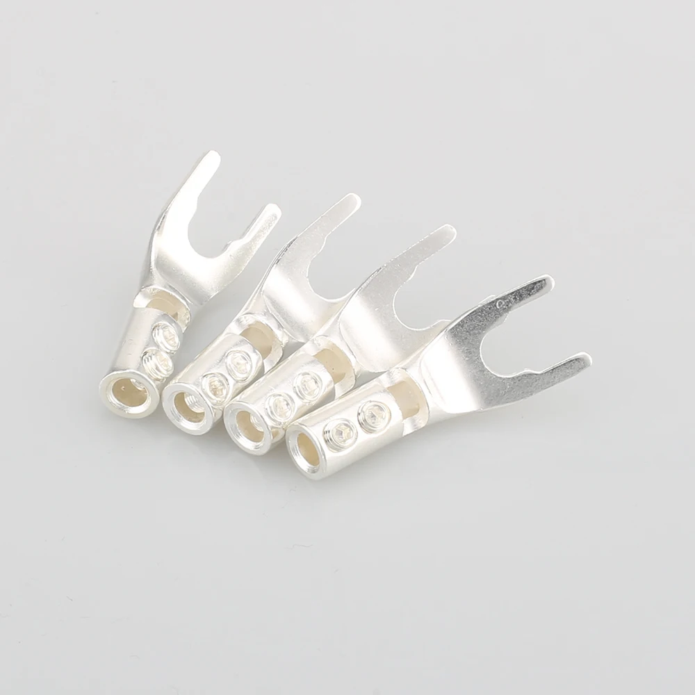 4/8 Stück 4,2 mm U Y-förmiger 24 Karat Gold/Silber/Rhodium-Massivkupfer-Stecker, Spaten, zwei verschlossener Stecker, Lautsprecherkabel, Drahtverbinder – Detail 10