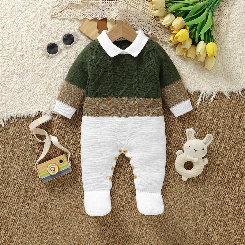 

Детские комбинезоны, вязаные комбинезоны с длинными рукавами для новорожденных мальчиков и девочек, модные комбинезоны, одежда в полоску для малышей, осень от 0 до 12 месяцев