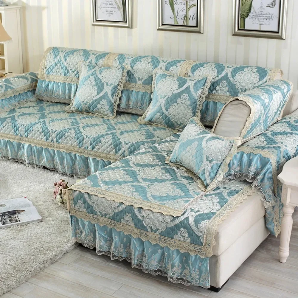 Luxury Cotton Linen Sofa Cover, Combination Slipcover, Couch Protector with Pillow Case, Breathable Sofa Towel for Living Room