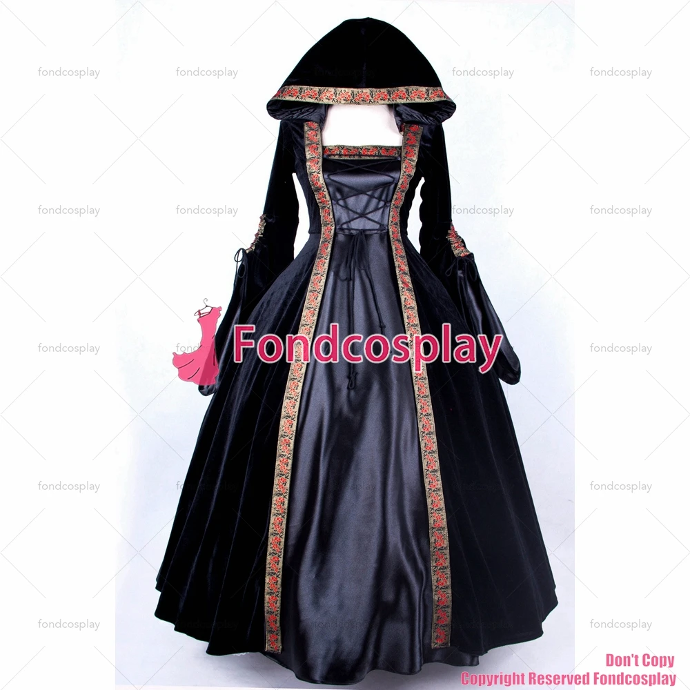 fondcosplay Victorian Rococo Medieval Gown Miko Ball Gothic Punk black Velvet Dress Cosplay Costume CD/TV[G205]