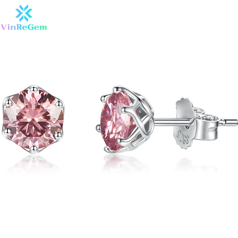 

Vinregem Genuine 925 Sterling Silver Round 1CT VVS1 Pass Test Diamonds Multicolor D Moissanite Stud Earrings for Women Men Gifts