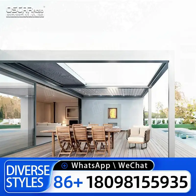 

Waterproof 95X95Ft Outdoor Steel With Retractable Canopy Customizable Expandable Pavilion Patio Backyard Garden Pergola
