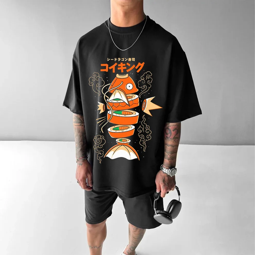 

Anime Magikarp Oversized Men's T-shirt Summer Trendy Brand Y2k Clothes Gym Short Sleeve Tee Graphic Tee Casual Tops Streetwear
