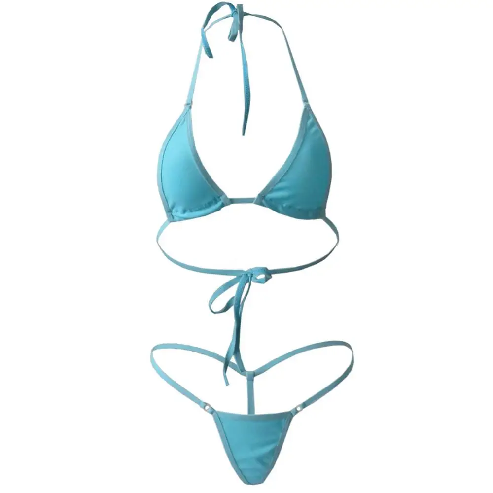 Bikini con correa para el cuello para mujer, traje de baño ajustable con tirantes divididos, conjunto de Mini sujetador Halter, conjunto de Bikini con Tanga, traje de baño