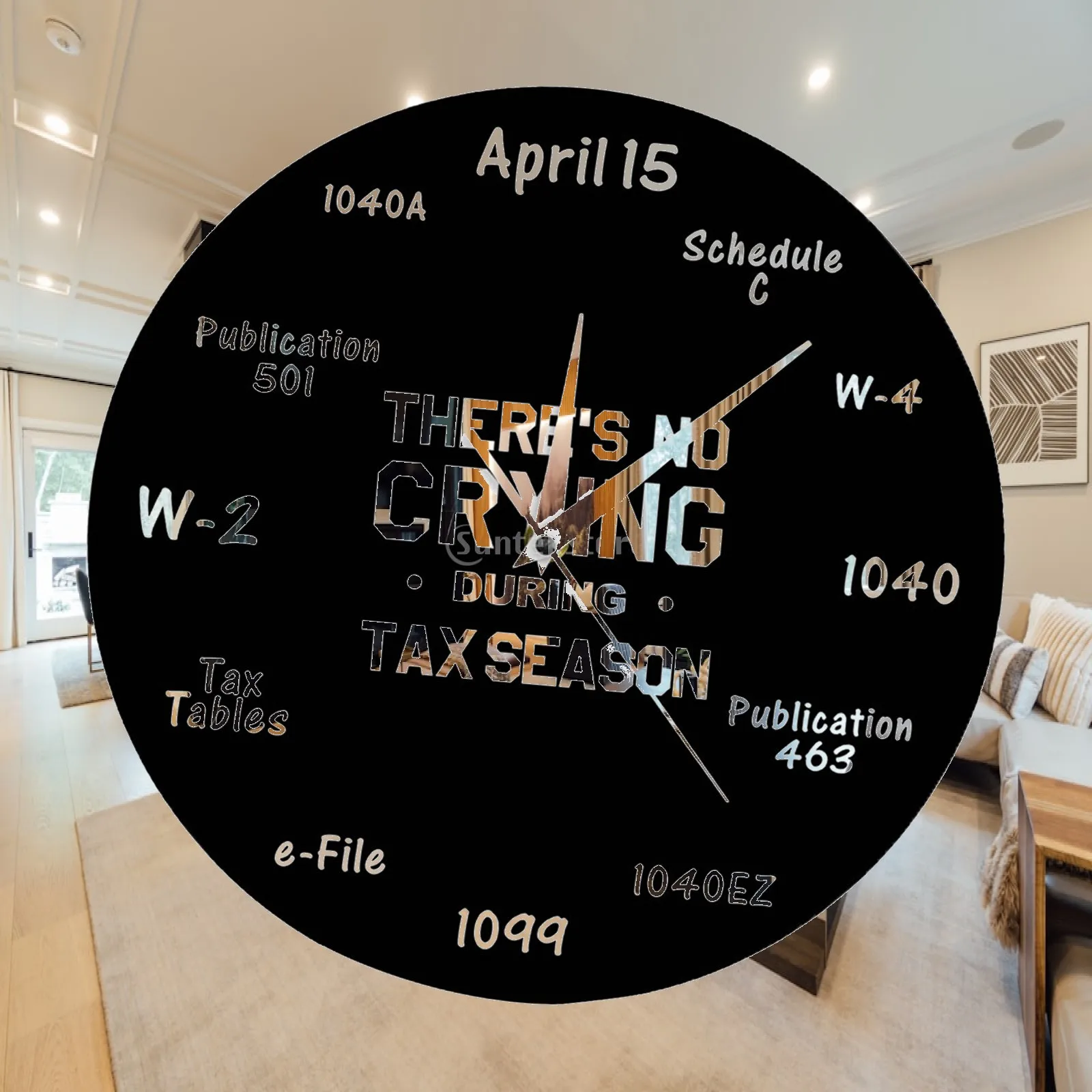 Round Acrylic Wall Clock 12 Inch Funny Accountant Tax Design Silent Battery Operated Decor for Living Room Farmhouse