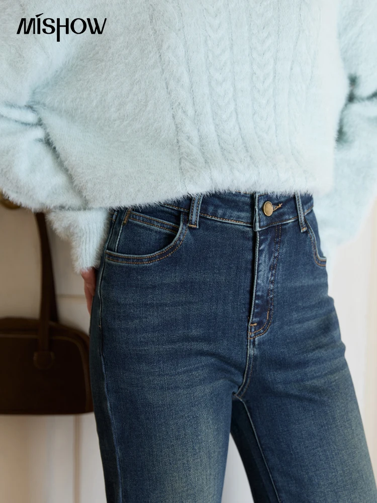 MISHOW femmes jean 2025 automne hiver Denim bleu évasé taille haute jean mince nouveau rétro trajet pantalon à jambes larges MXE51K1092
