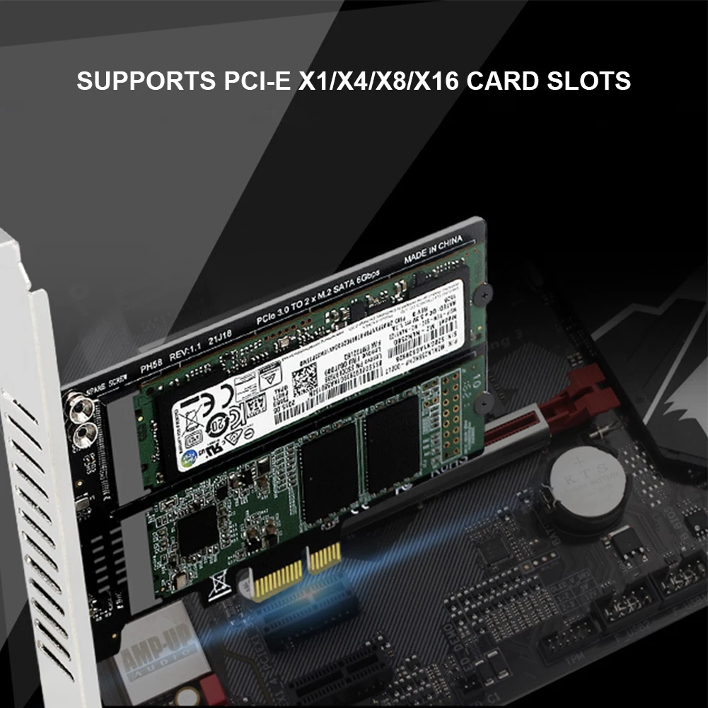 Dual-Disk Array Card RAID M.2 SATA To PCIE Expansion Card PCIe X1/X4/X8/X16 Adapter Board Support M.2 SSD 2230/42/60/80