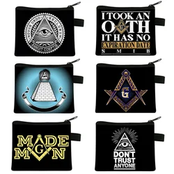 Masonic Square Compass Freemason Print Coin Purse Men Wallet Small Handbag ID Credit Card Holder Money Bag Women Coin Bags