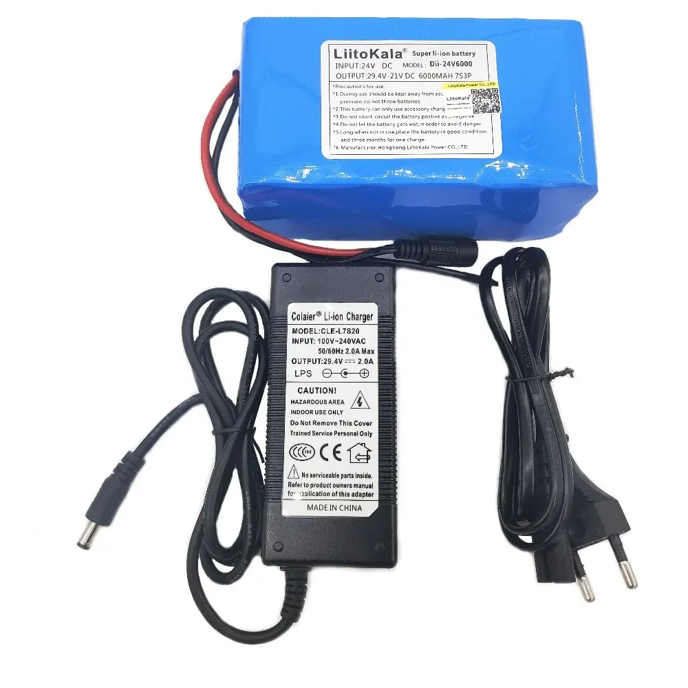 LiitoKala 24V 6Ah 7S3P 18650 Lithium Ion Battery 29.4V 6000mAh For Electric Bicycle