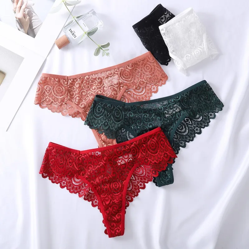 5 PCS Lot Women\'s Sexy String Panties Lace Thongs Lingerie Intimates Woman T-back Soft T-panties Designed Tangas Mujer Bulk