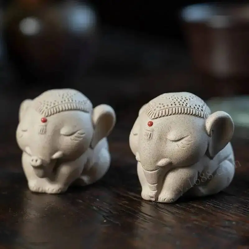  Zisha Tea Pet Tai Ping Object Elephant Small Ornament Handmade Tea Set Tea Player Home Decoration Accessories 