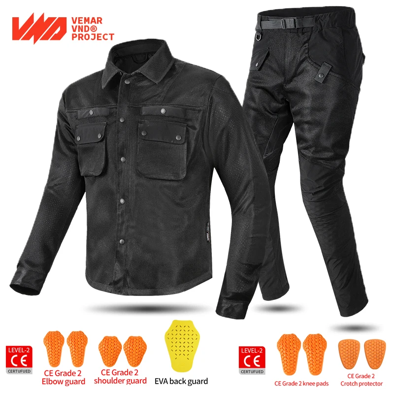 

VND Motorcycle Trousers Functional Cycling Jacket With Knee/Hip/Shoulder/Elbow Protection Riding Pants Clothes Men Spring Summer