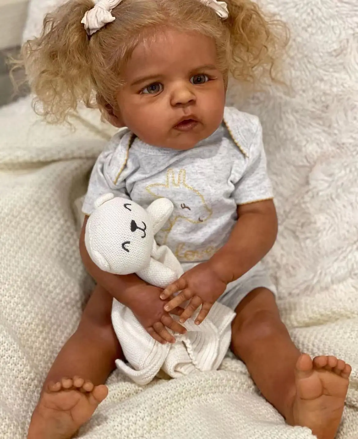 FBBD Customized Limited Supply25''/60cm Reborn Baby Doll Sandie With Hand-Rooted Hair Dark Skin Already Finished Doll