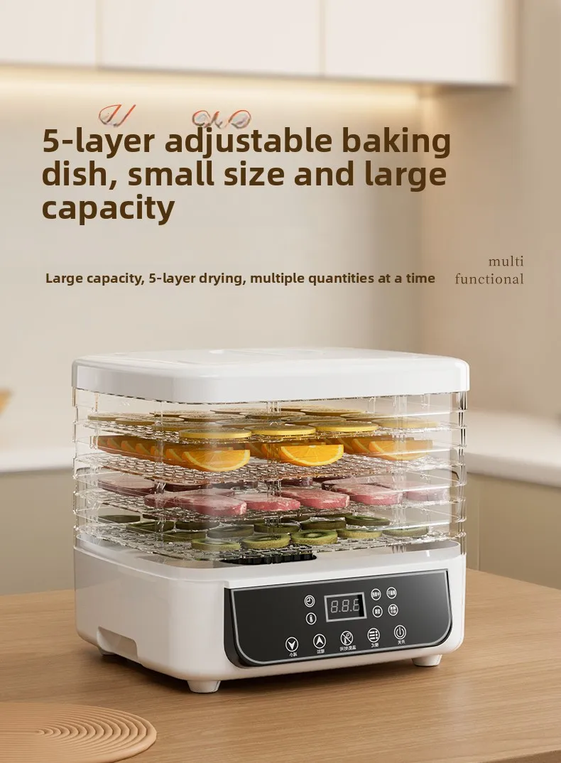 5-stufiger transparenter Lebensmittel-Dörrapparat, einstellbarer Timer & Temperatur, BPA-frei – für Obst/Kräuter/Getrocknetes, kompakt & leise, energiesparend – Detail 11