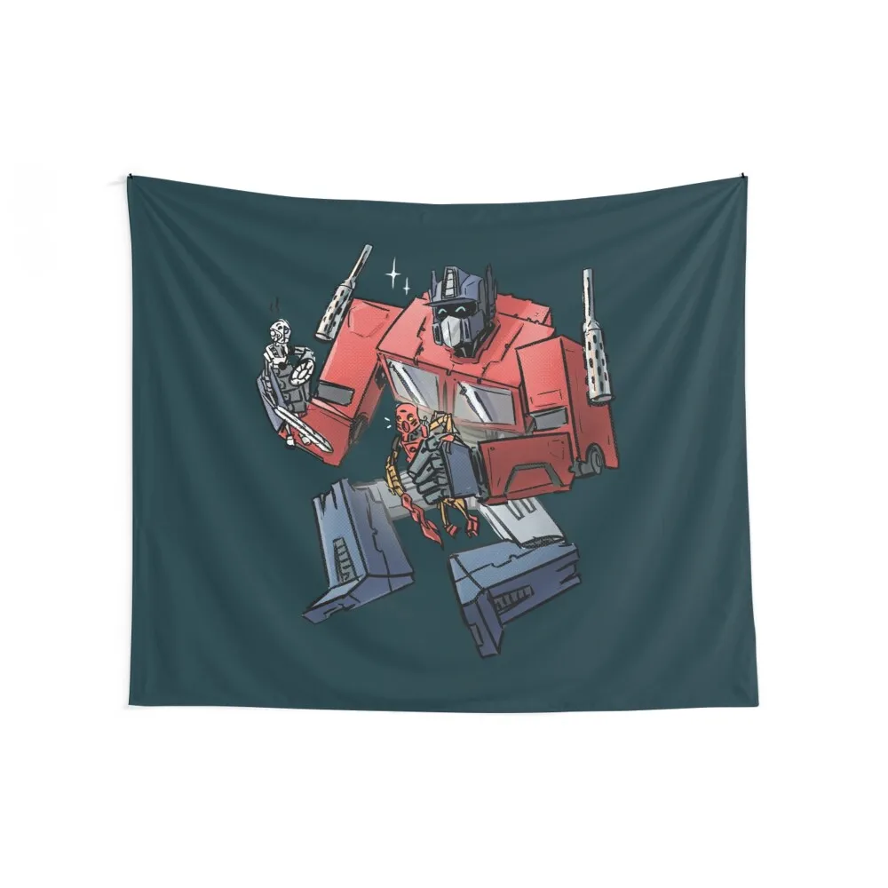 Optimus plays with Bionicles Tapestry Home Decor Aesthetic Wall Art Tapestry