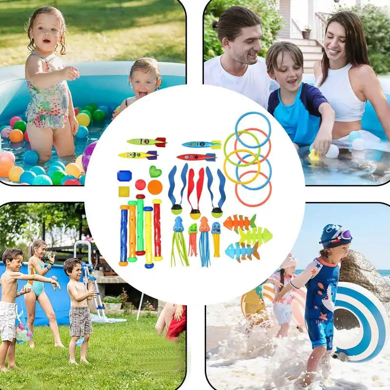 Giocattoli per immersioni in piscina Giochi di nuoto Set affondamento Set di giocattoli per immersione colorati multigiocatore per divertimento in famiglia nel cortile Lezioni di nuoto a bordo piscina
