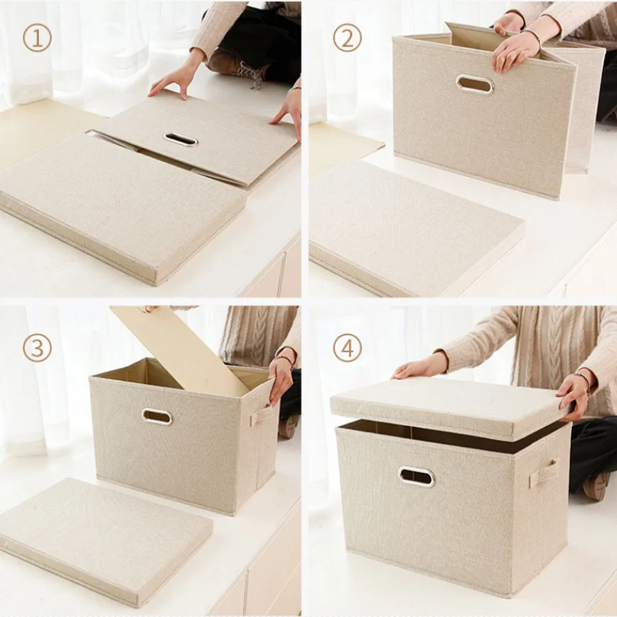 1pc large capacity collapsible storage box with lid linen fabric collapsible storage box for home bedroom wardrobe office nurser