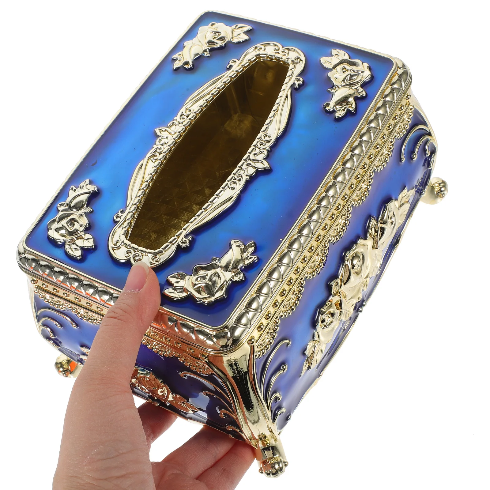 

European Style Tissue Box Cover Vintage Embossed Rose Large Capacity Rectangular Paper Towel Storage Organizer Home Office