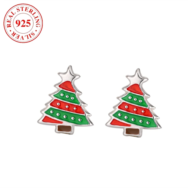 

S925 Sterling Silver Gel Drop Christmas Tree Women's Earrings Hypoallergenic Simple Delicate Women's Jewelry Gift for Christmas