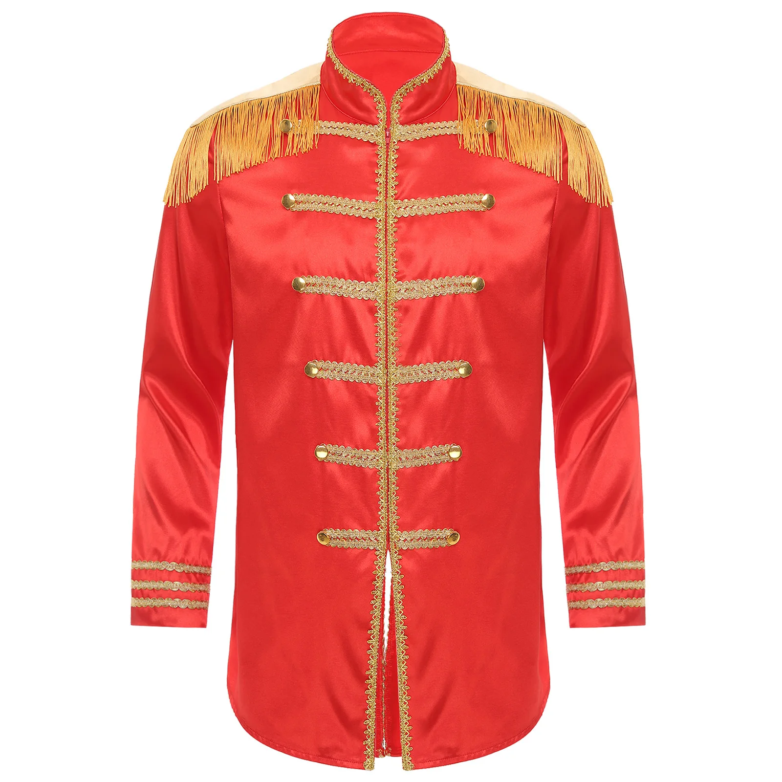 Circus Ringmaster Costume Men Long Sleeves Satin Coat Jacket Red Circus Arabian Halloween Party Holiday Cosplay Fancy Dress