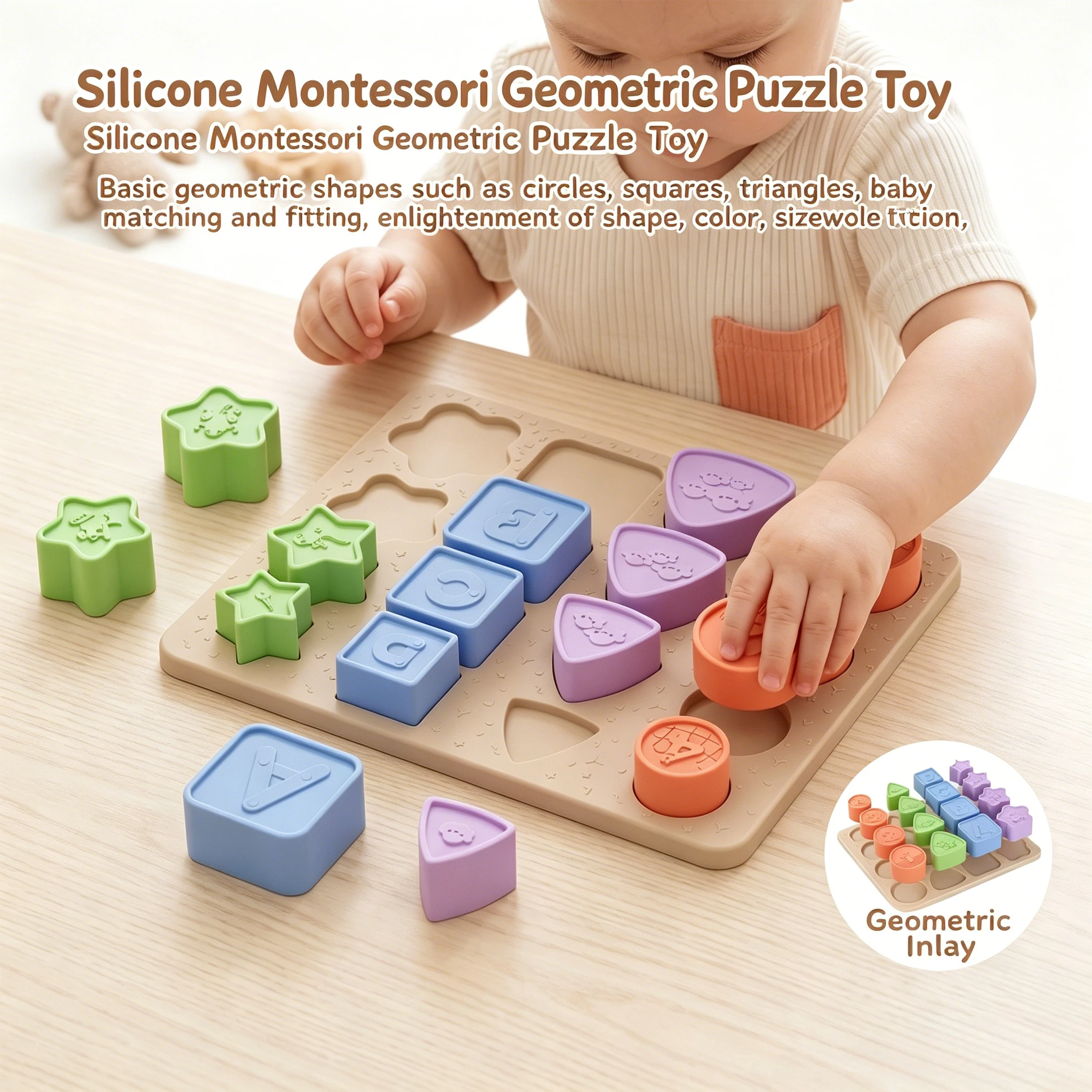 16Pcs Food-Grade Silicone Geometric Stacker, chewable matching puzzle, educational early learning toy for infants, great gift