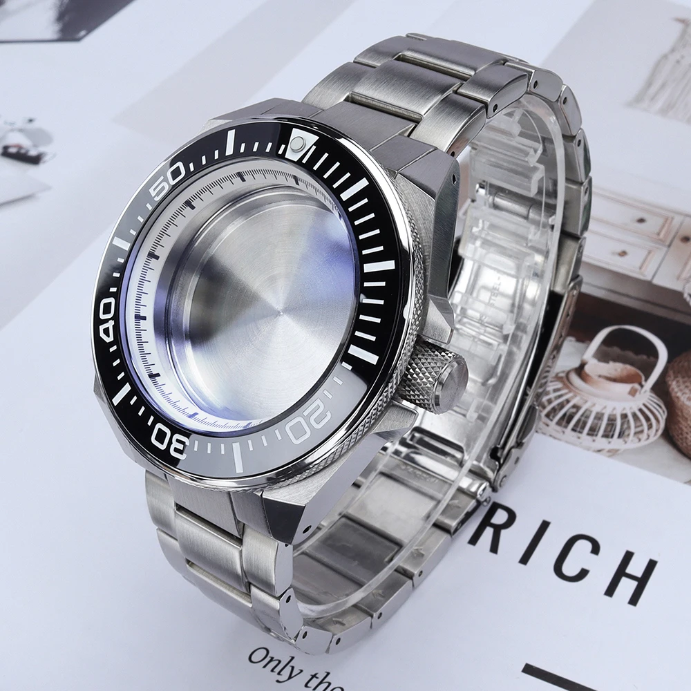 

43.8mm Steel Watch Case Bracelet Ceramic Bezel Sapphire For Mod King Samurai Seiko NH35 NH36 NH38 NH34 Movement 28.5mmDial 20ATM