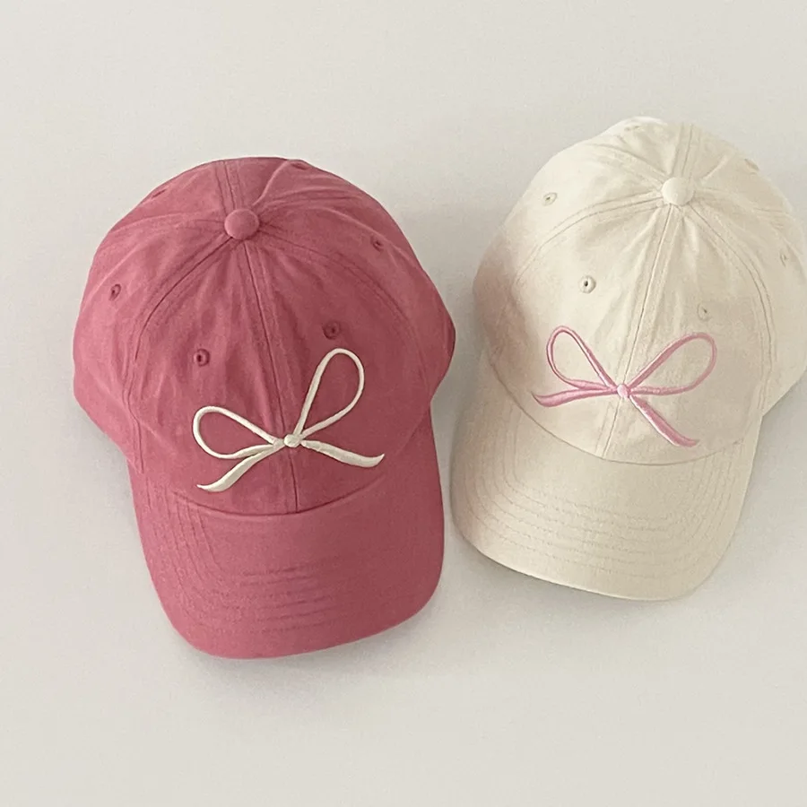 Korea Verseon Casual Baseball Caps with bowknot Embroidery Women Adjustable Solid Color Outdoor Riding Cotton  4 Season Wear