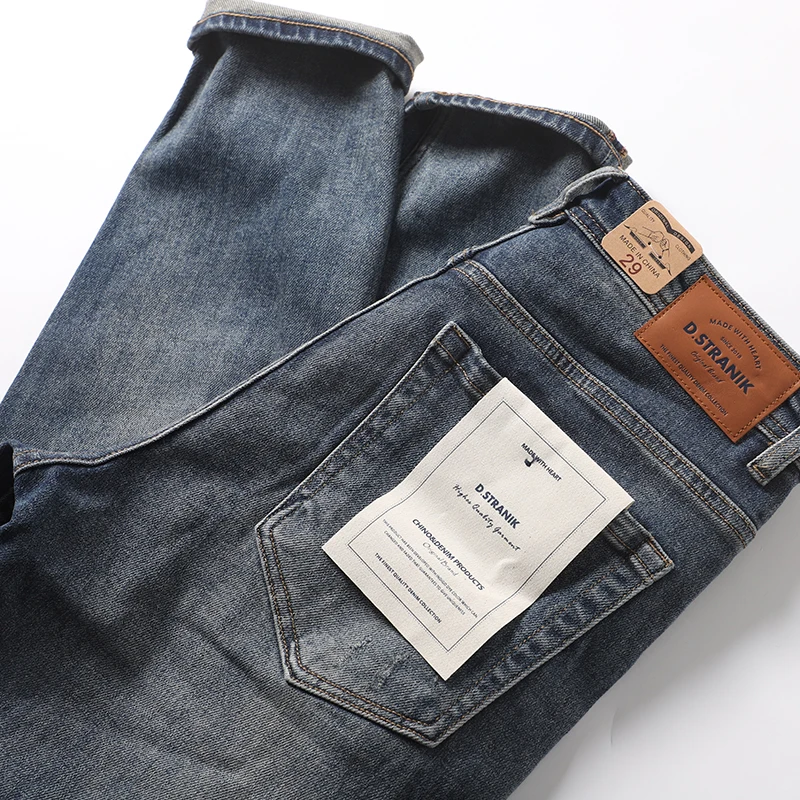 

Heavyweight Washed Vintage Red Ear Slim Fit Men's Jeans Trendy Brand Distressed Long Jeans Casual Straight Leg Trousers