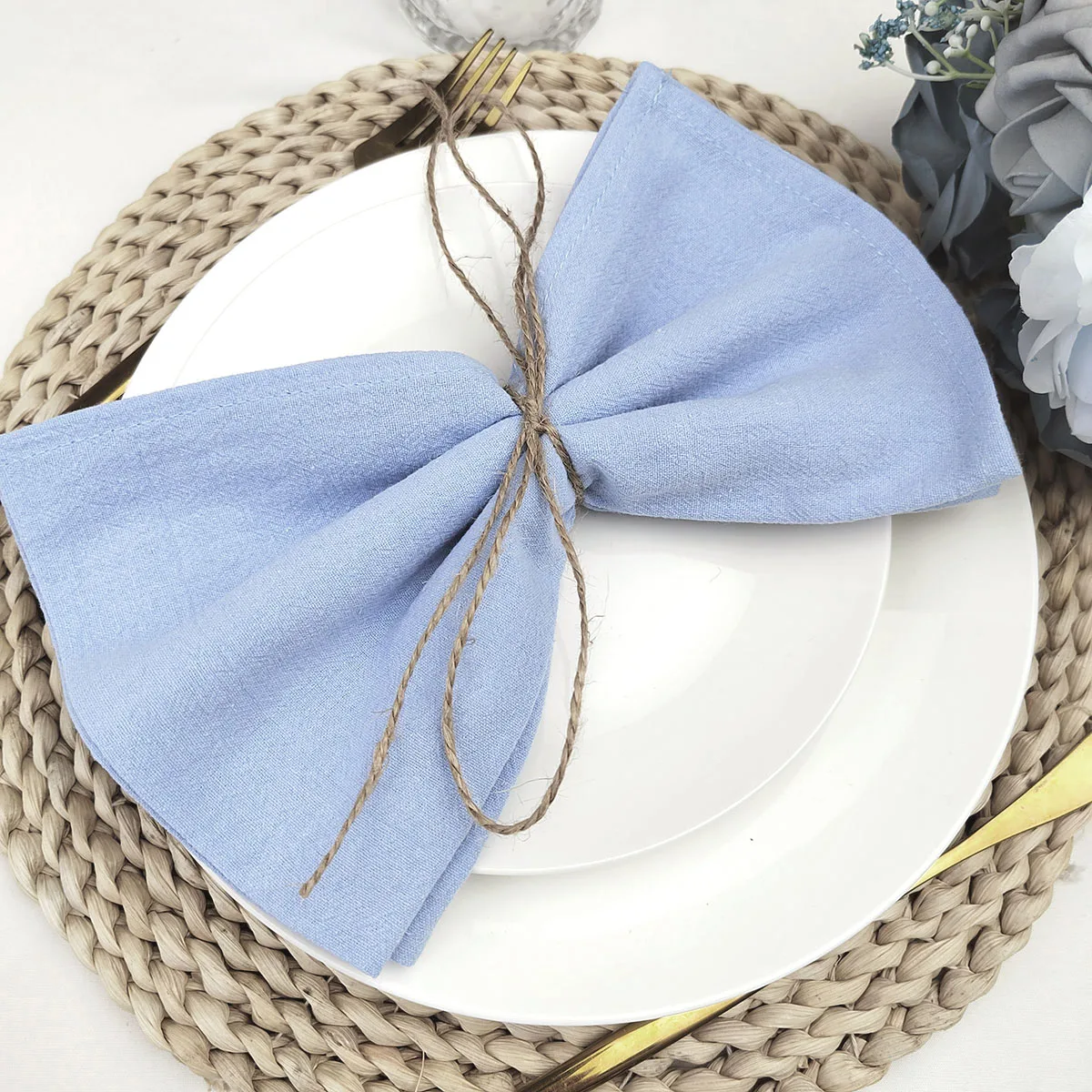 50pcs 30X45CM Baby Blue Cotton Cloth Napkins Dinner Kitchen Tea Towels Table Design Mat Wedding Party Supply Home Banquet Decor