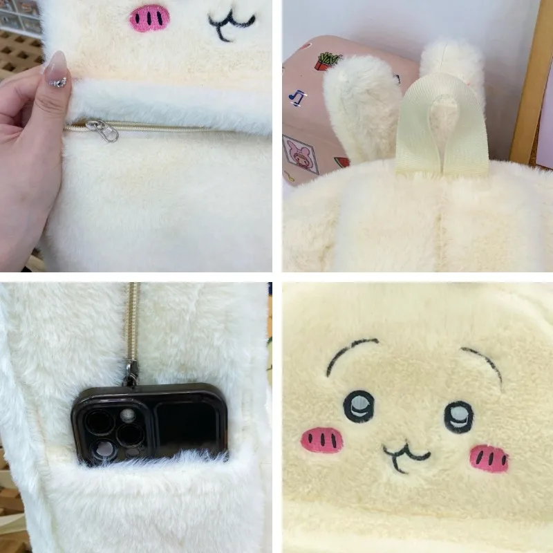 Sac à dos en peluche blanche, sac à bandoulière de dessin animé Usagi, grande capacité, rangement Portable, cadeau de vacances, déplacement quotidien polyvalent