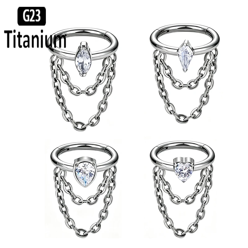 G23 Titan Piercing Herzform CZ mit Kette Septum Hoops Clicker Nasenringe Tragus Ohrknorpel Daith Ohrringe Körperschmuck