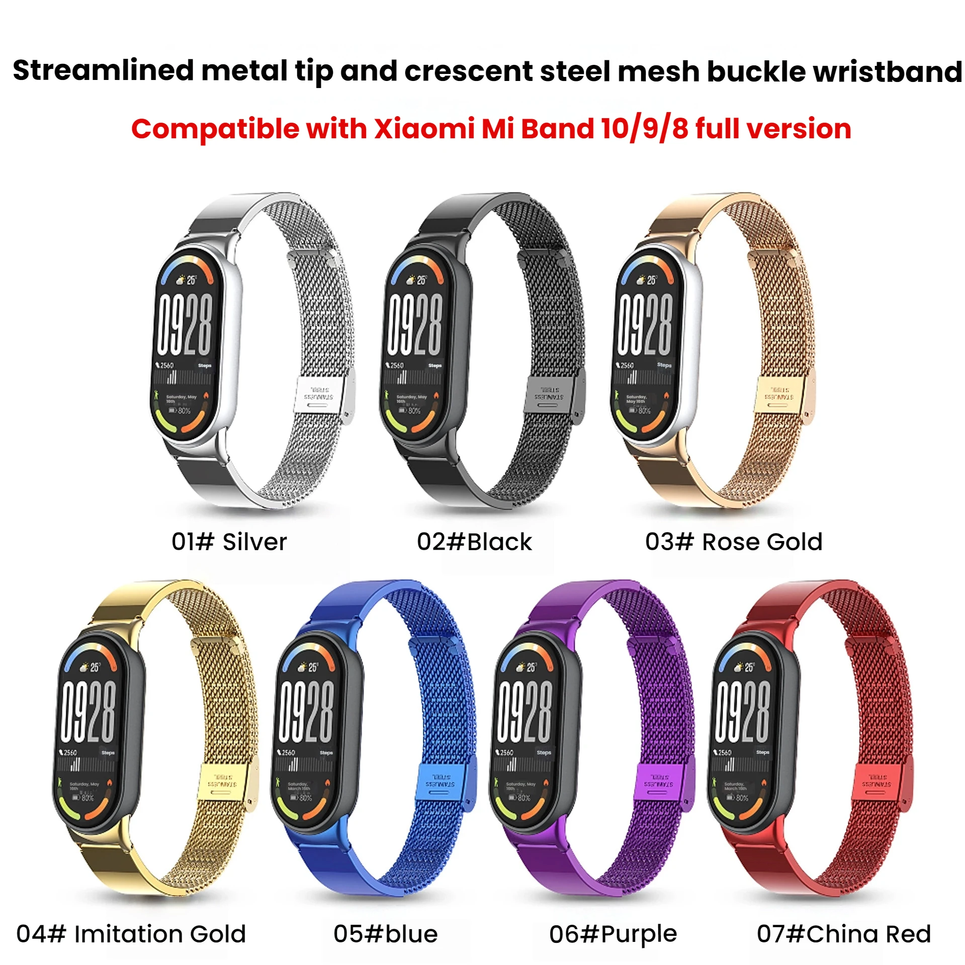 Stainless steel strap for Xiaomi Band 10 9 8stainless steel personalized band for Mi Band10 9 8 Bracelet Sport strap accessories