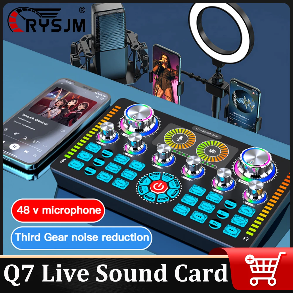 

48V Phantom Power Live Sound Card Audio Mixer USB External Sound Card of Headset Live Broadcast for Mobile Phone Computer Mixer