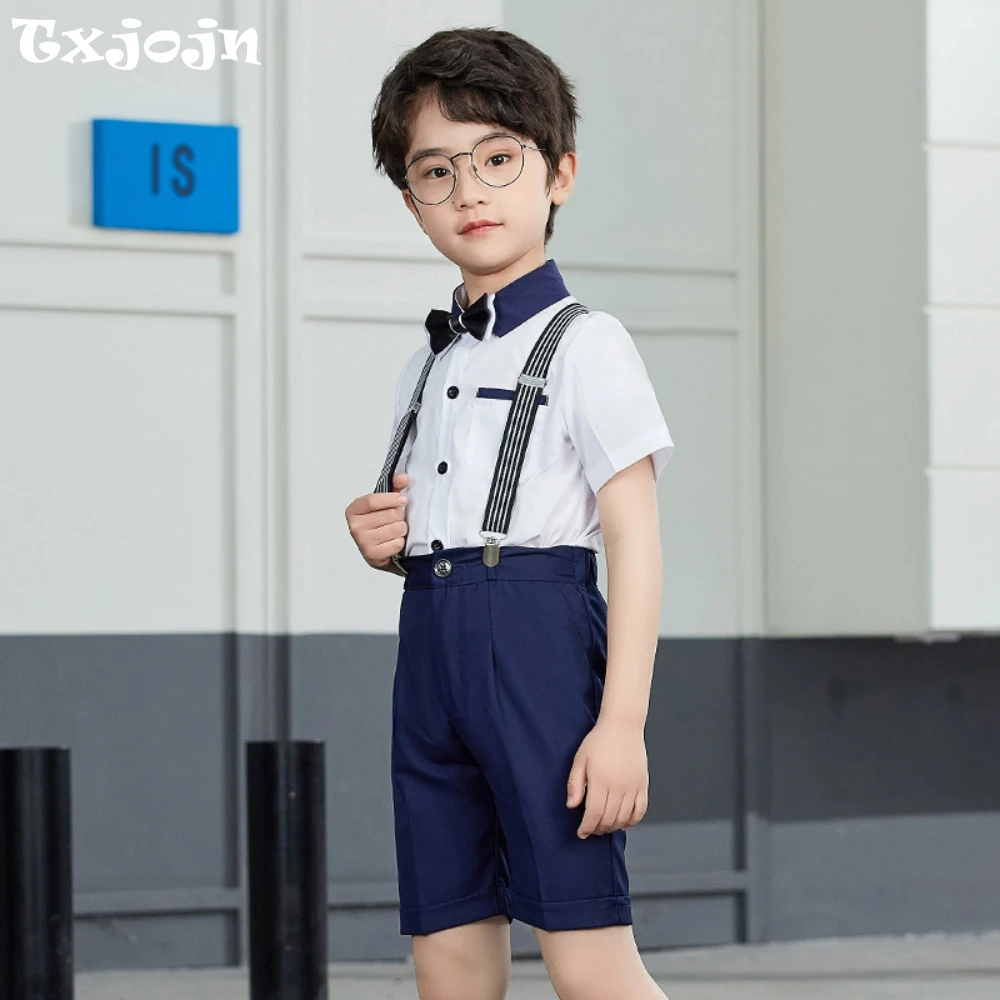 

Boys Regular Fit Overalls Sets 4 Pieces Wedding Guest Clothes Summer Comfortable Kids Shirt Jumpsuit Stage Performance In Stock