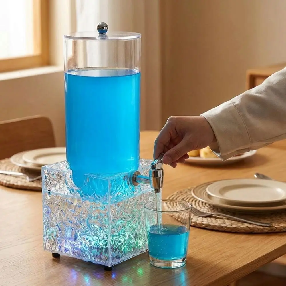 2L Large Capacity LED Luminous Beer Tower Acrylic Unbreakable Lighted Drink Dispenser Rechargeable Color Light Ice Textured Base - view 4
