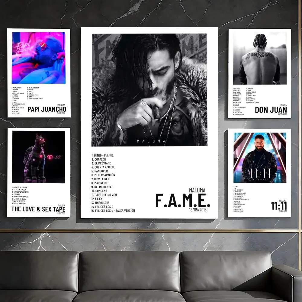 M-Maluma Album Poster Waterproof Peel & Stick Wall Sticker Self Adhesive Art Decor For Living Room Bedroom