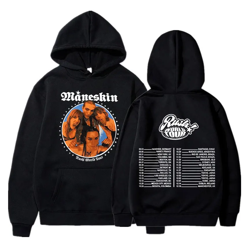 

Rock Band Maneskin Rush! World Tour Hoodies Men Fashion Hip Hop Oversized Sweatshirt Gothic Vintage Pullovers Streetwear Unisex