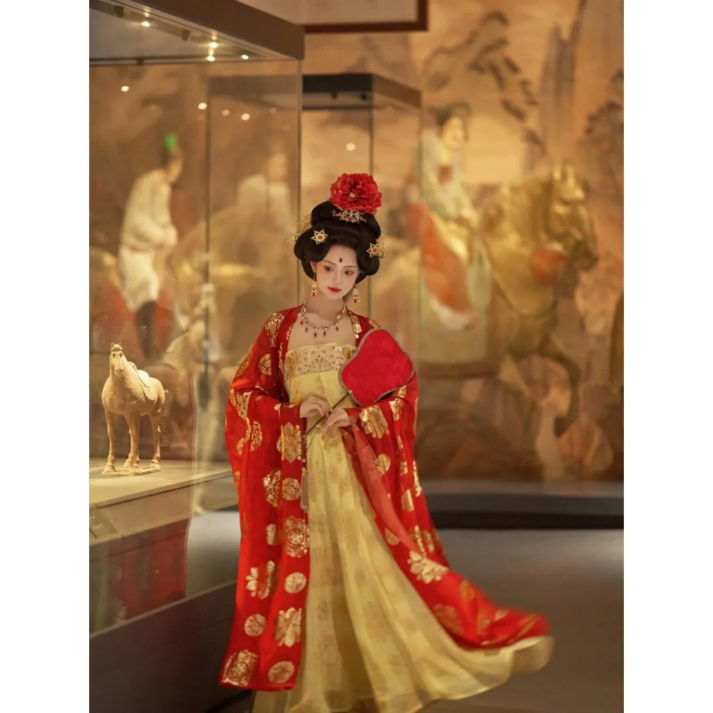 

Women's red Hanfu high-waisted Ruqun, ancient restoration style, flower appearance, Tang-style chest-high imperial dress