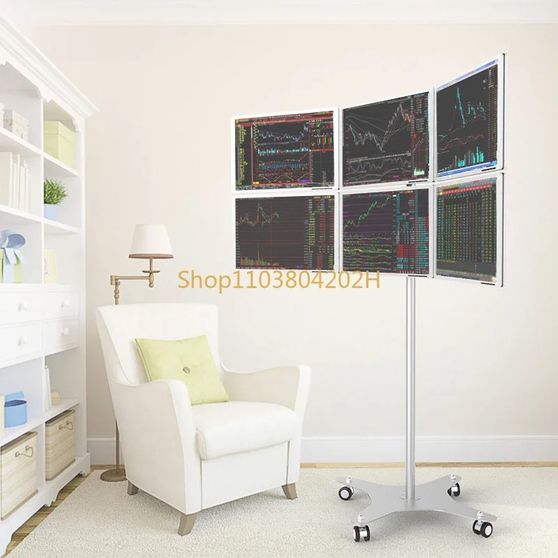 Floor-to-ceiling Computer Monitor Six-screen Monitoring Stock Computer Stand Mobile Multi-function Workstation Cart